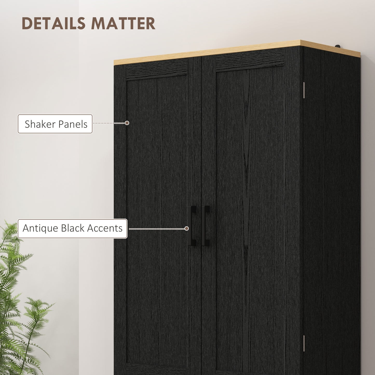 Freestanding Kitchen Pantry Cabinet with Adjustable Shelves - Distressed Black