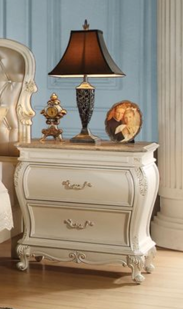 Elegant Pearl White Nightstand with Granite Top