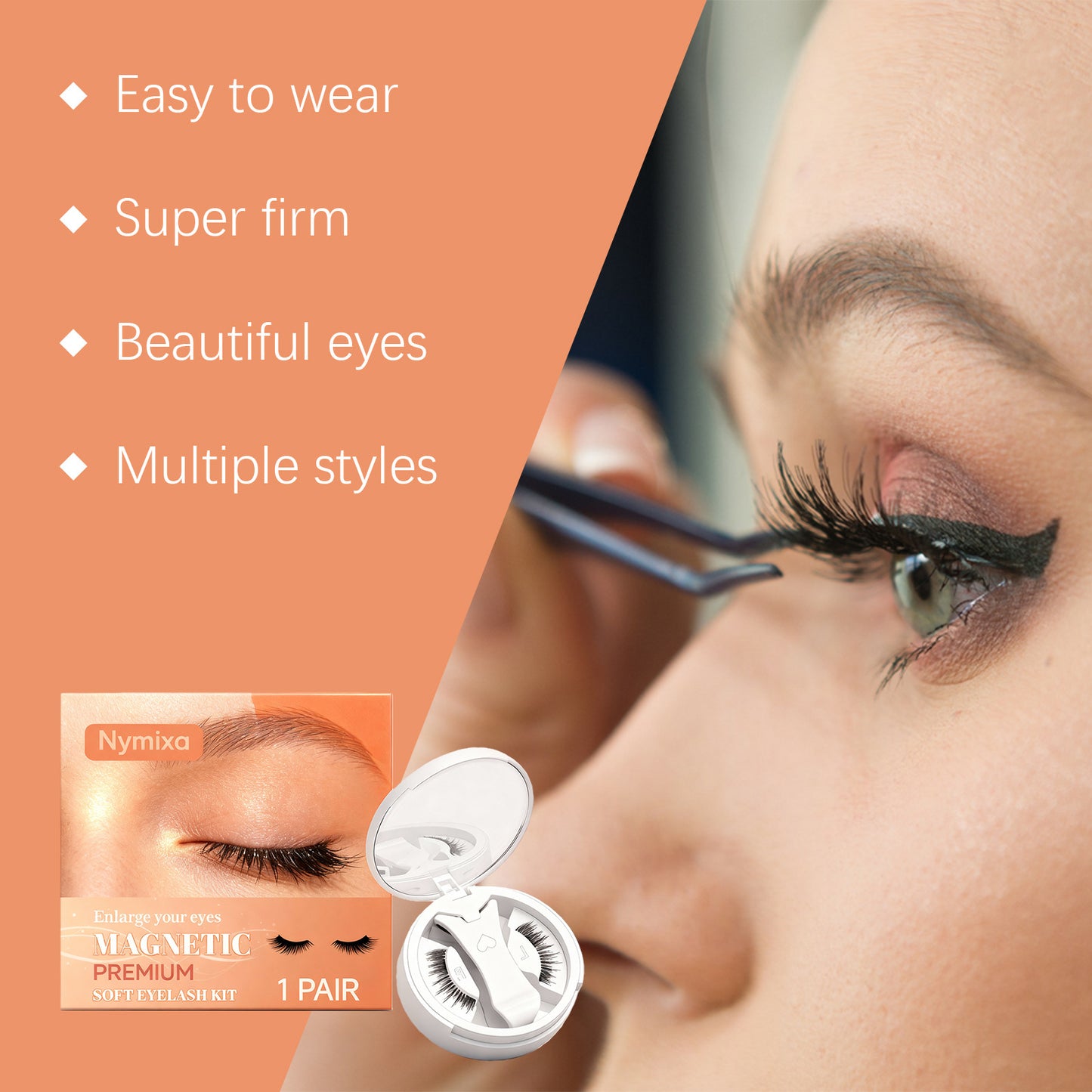 Magnetic False Eyelash Set - 1 Pair, Natural Look, Reusable Makeup