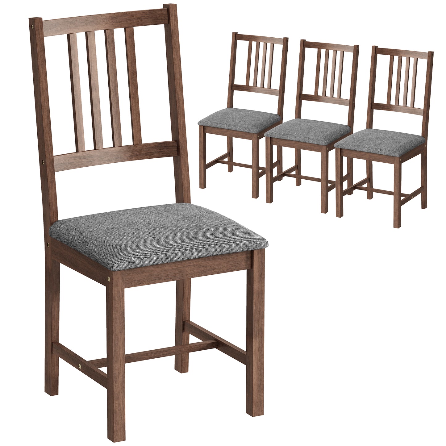 Set of 4 Dining Chairs, Upholstered Room Chairs with Rubberwood Legs
