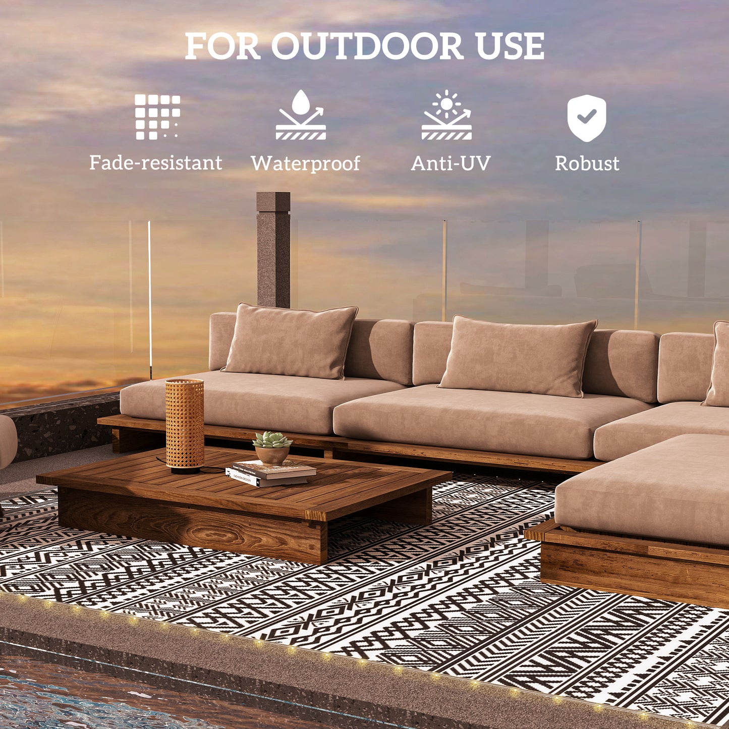 Reversible Outdoor Rug with USB Lights - 10' x 8' Camping Carpet