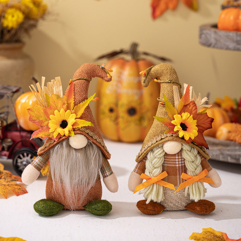 Thanksgiving Decor Standing Faceless Doll Ornaments Harvest Season Maple Leaf Sunflower