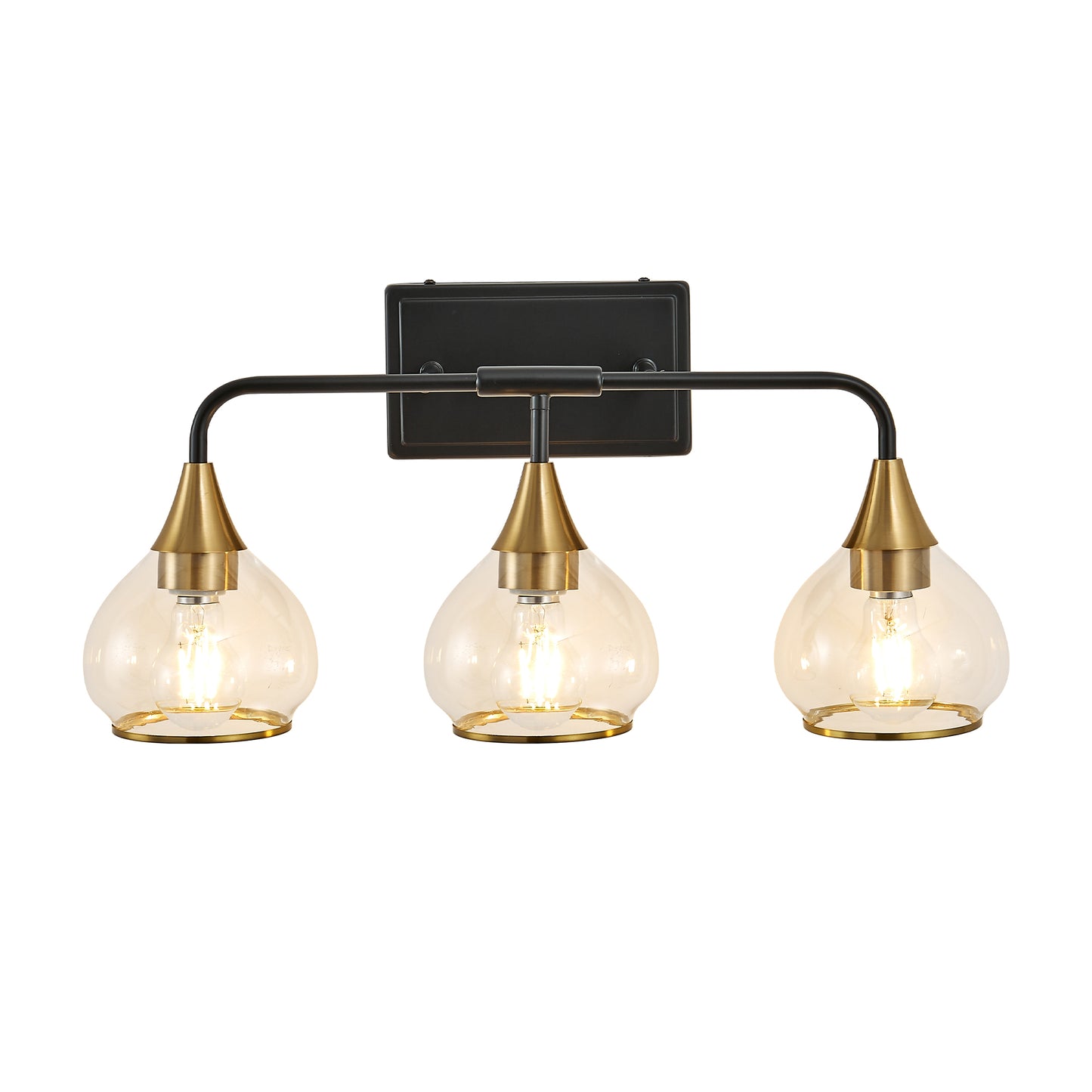 Modern 23in Black and Gold Wall Sconce with Clear Glass Shades - Vanity & Bathroom Light Fixture