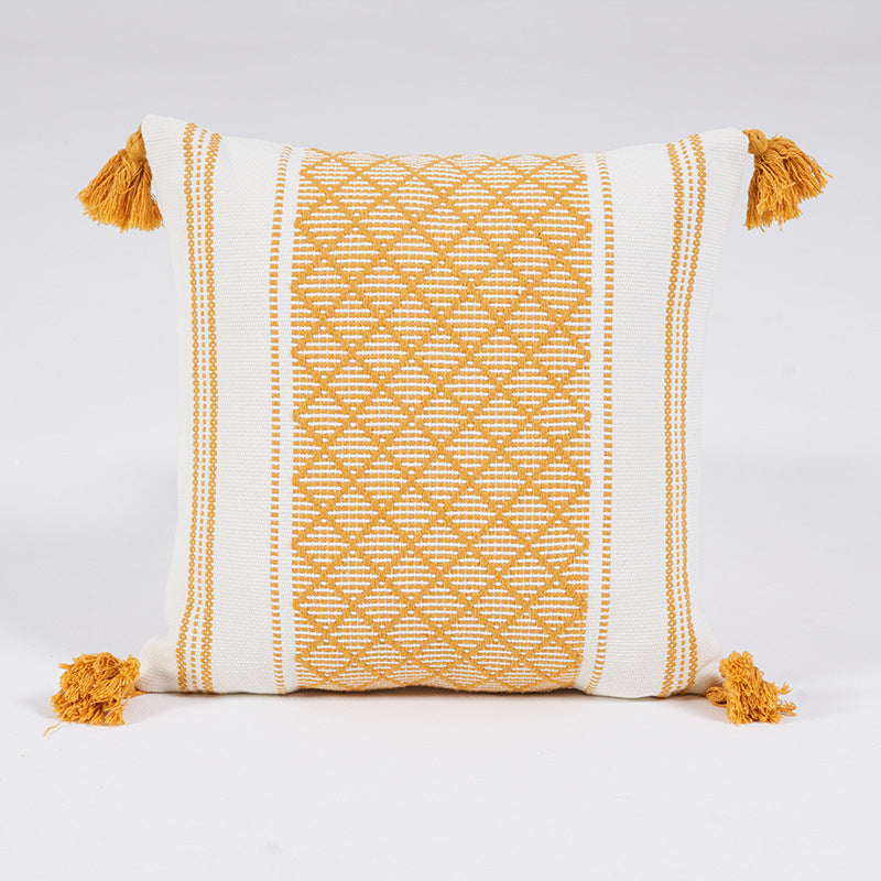 Geometric Woven Jacquard Tassel Cushion Cover - 45x45cm Home Decor