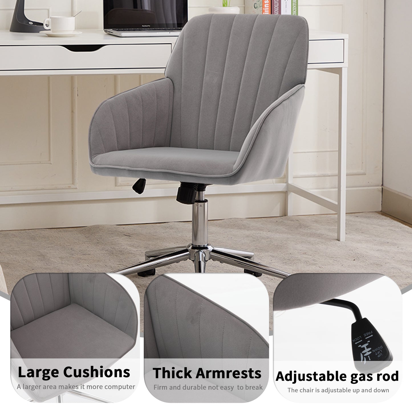 Ergonomic Gray Office Chair with Adjustable Backrest - Comfortable Swivel Design