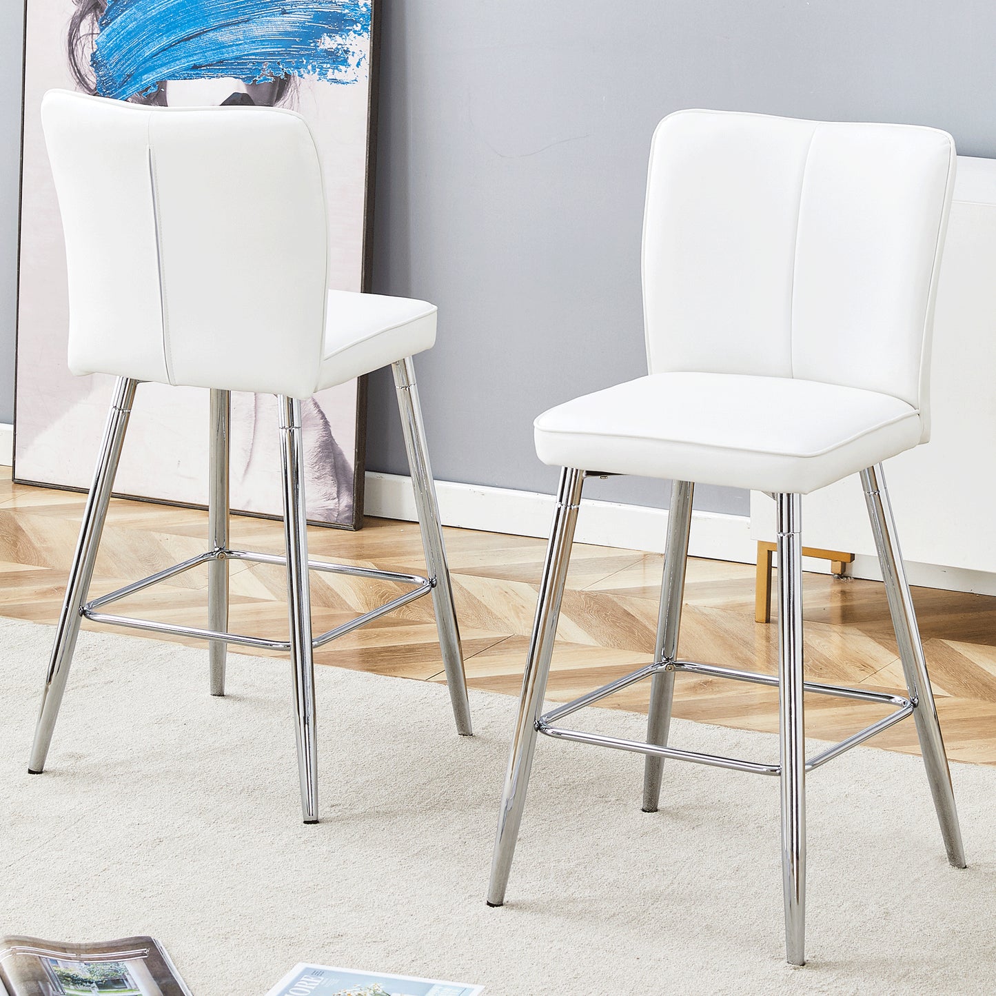 Modern White PU Bar Chair Set - Two Pieces, The Backrest Has A