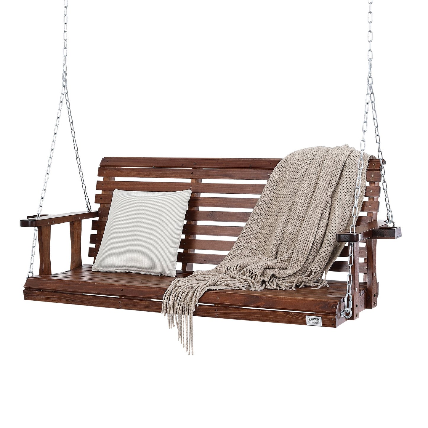 Wooden Porch Swing 5.5 Ft Heavy Duty Garden Swing with Chains - Brown