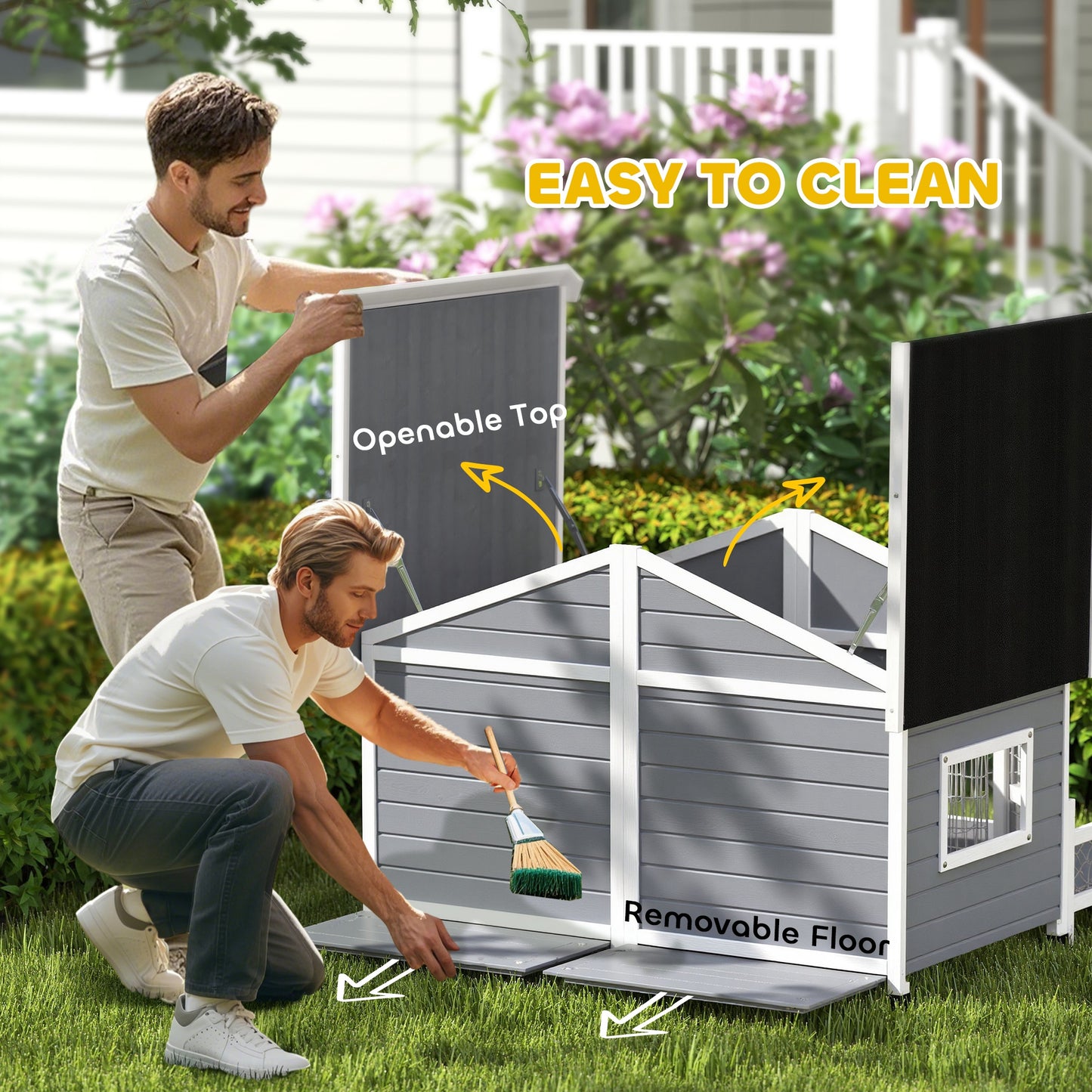 Outdoor Wooden Dog House with Porch & Double Room - Weatherproof Pet Shelter