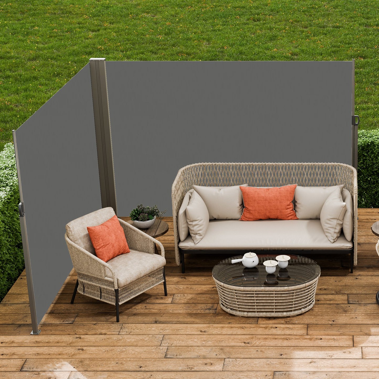 Retractable Outdoor Privacy Screen 79x236 Inches Water-Resistant Polyester Gray