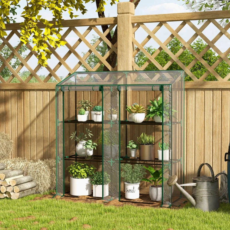 Portable Lean-To Greenhouse with 3 Tier Shelves and Zipper Doors - Clear