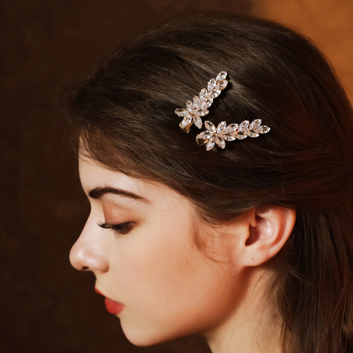Crystal Wheat Barrettes with Zircon - Duckbill Clip Hair Pins (2-Pack)