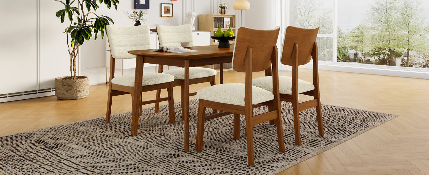 Farmhouse Dining Table Set for 4 with Upholstered Chairs - Brown & Beige