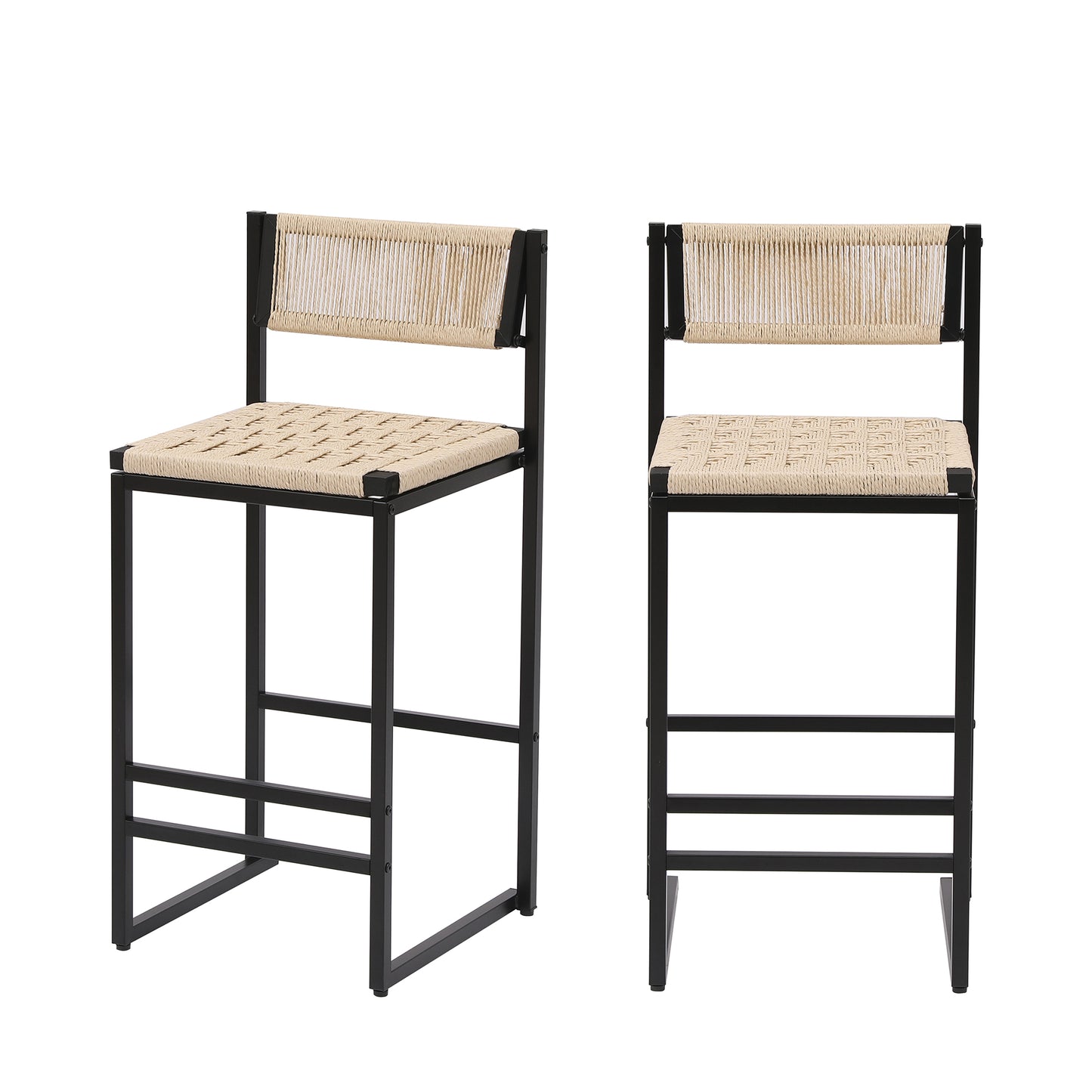Set of 2 Woven Bar Stools with Backrest - Creamy White