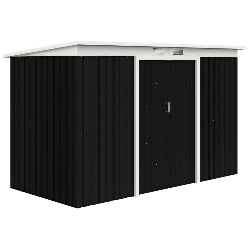 Galvanized Steel Outdoor Storage Shed with Lockable Double Doors - Gray