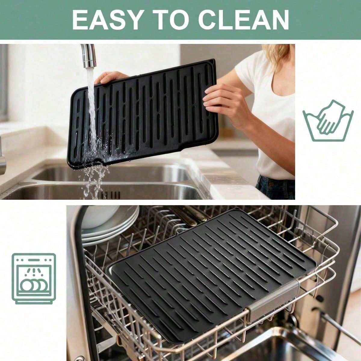 Non Slip Large Silicone Dish Draining Mat, Heat Resistant Sink Liner