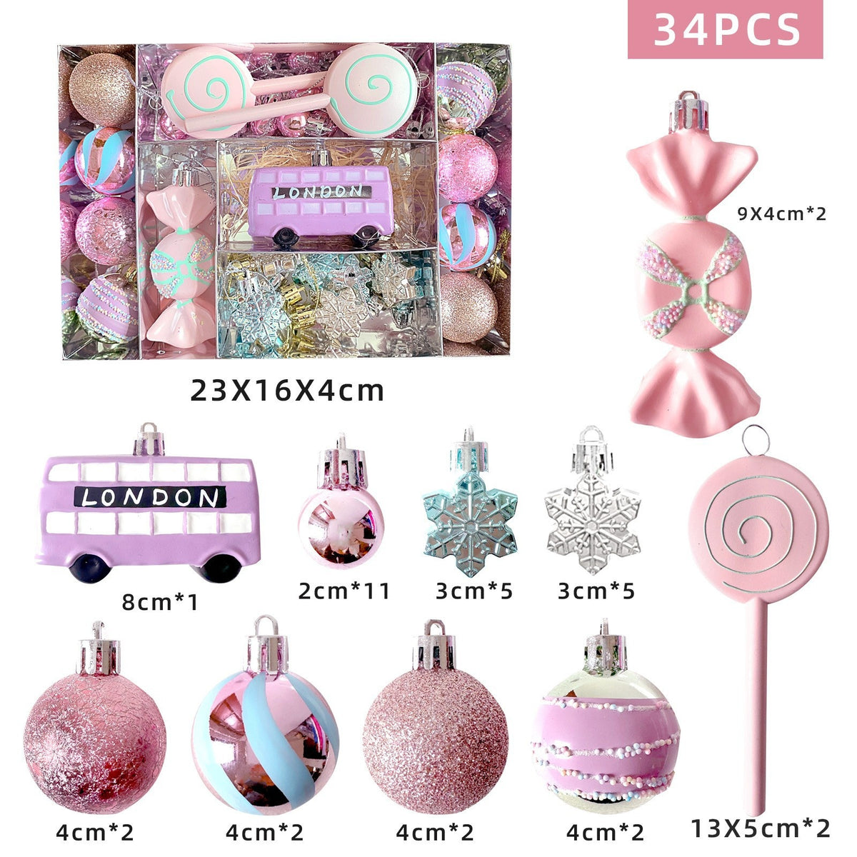 Christmas Candy Tree Decorations Set - Plastic Macaron Pendant Balls, Multiple Sizes & Variants