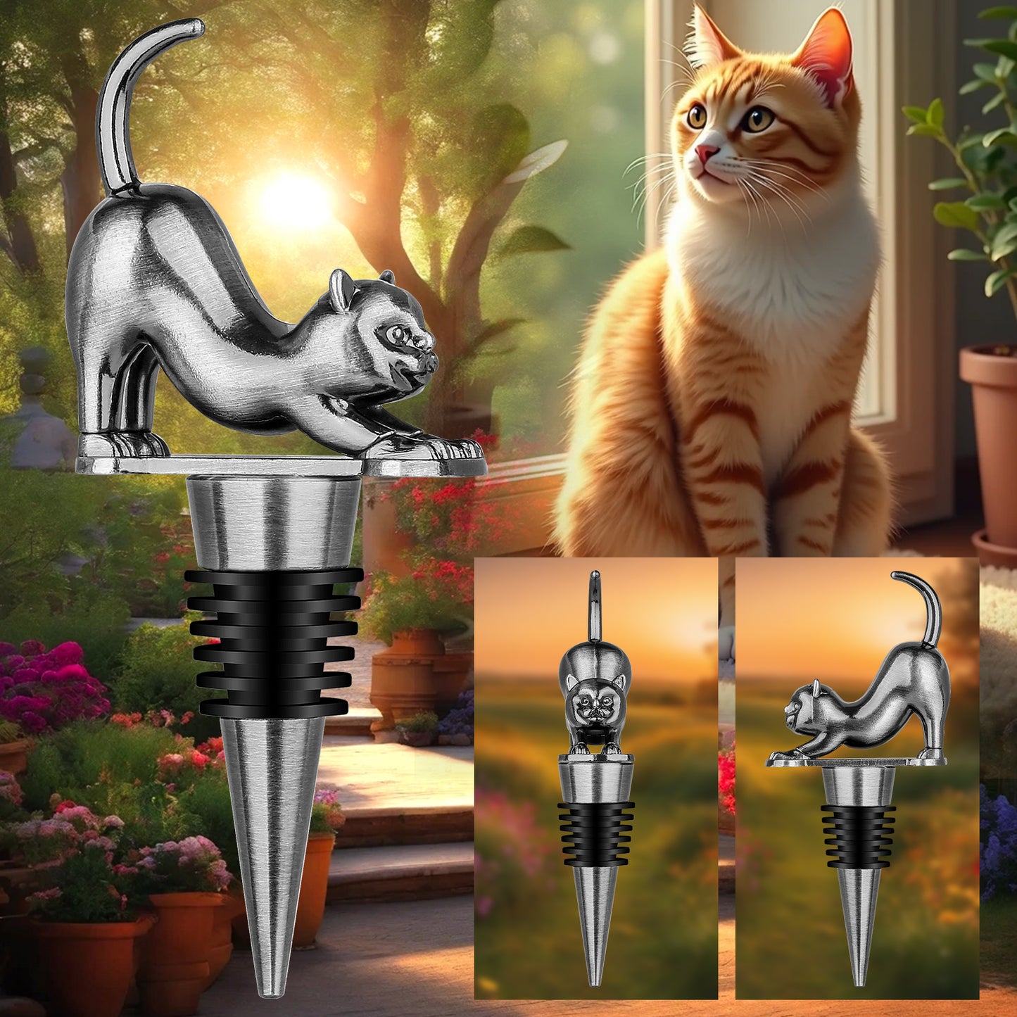Elegant Cat-Shaped Wine Stopper Set - Gift Boxed High-End Accessories