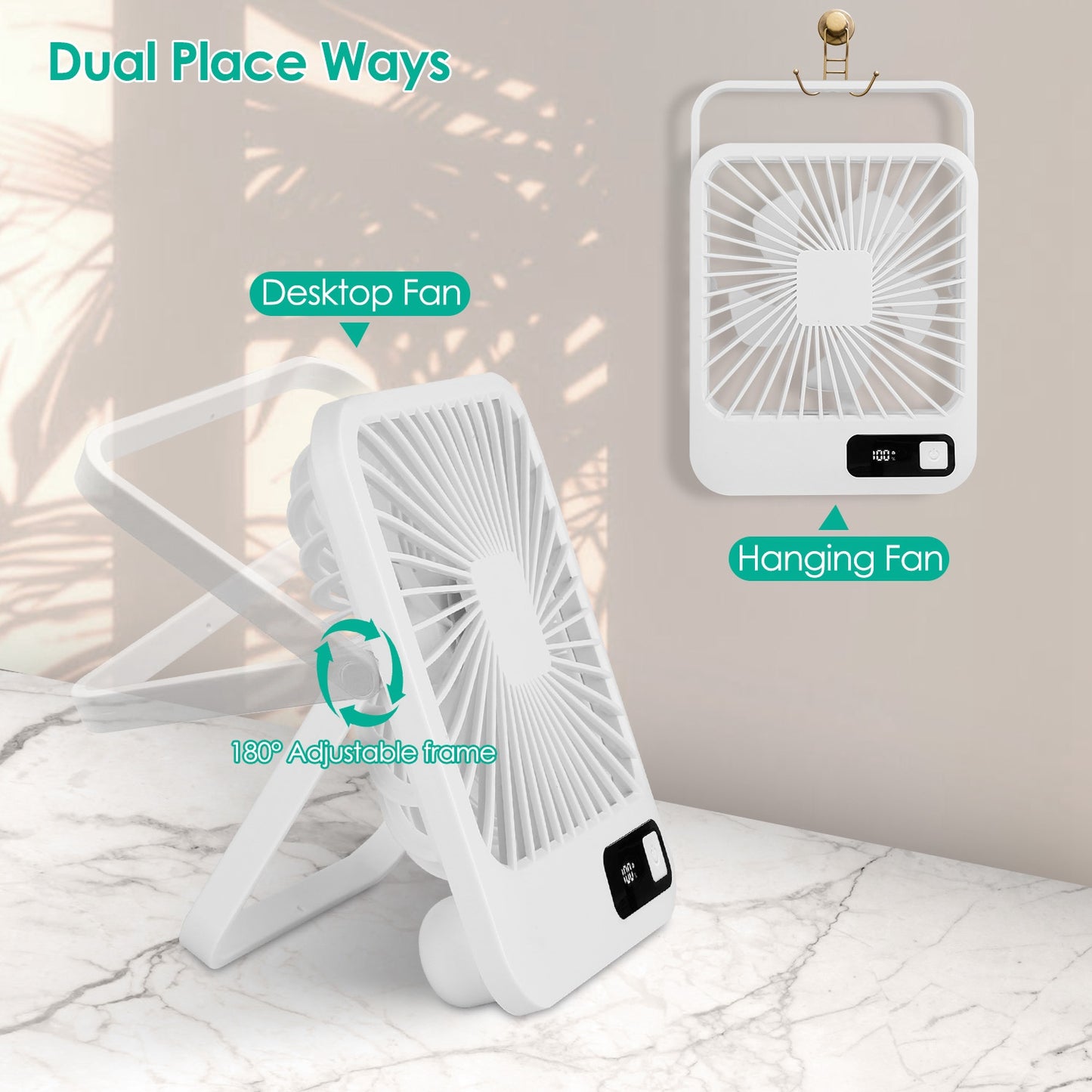 Rechargeable Mini Desktop Cooling Fan with LCD Display - 5 Modes