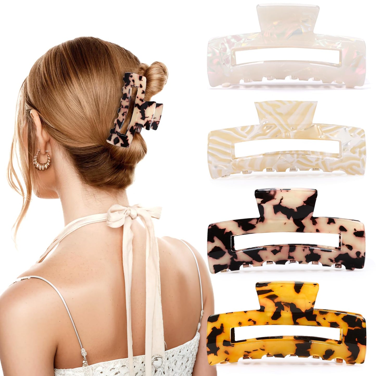 4-Piece Tortoise Hair Claw Clip Set - 3.15-Inch Durable Acetate Jaw Clips