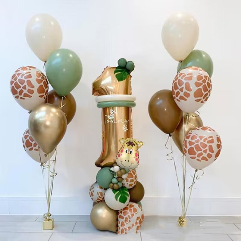 Green Leaf Jungle Animal Birthday Balloons - Digital Aluminum Film Decor Set