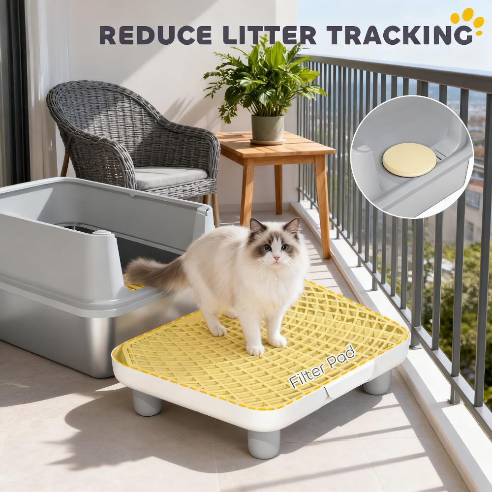 Stainless Steel Cat Litter Box with Scoop and Filter - Large, Odor-Resistant