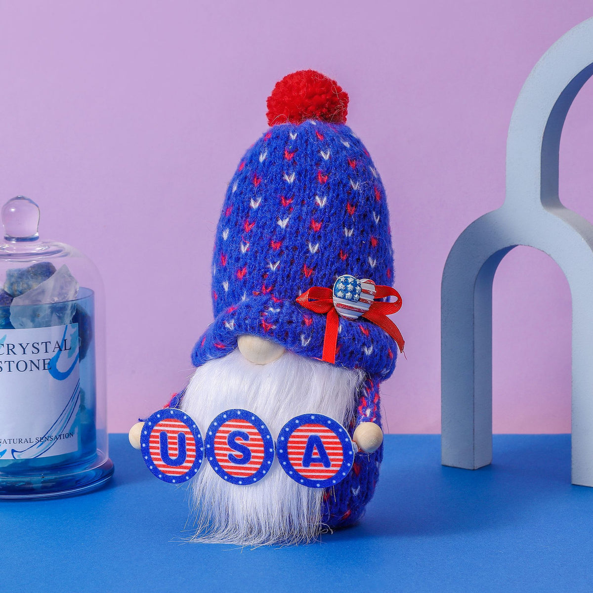 Festive Knitted Hat Doll Ornament for Independence Day Decor - Faceless Rudolf Doll