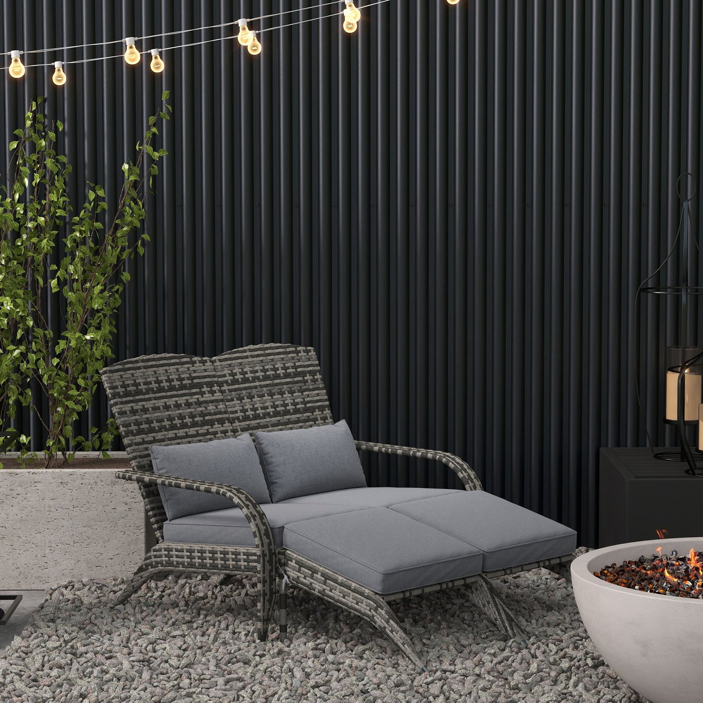 Adirondack Chair for 2 with Cushions & Footrests - Mixed Gray