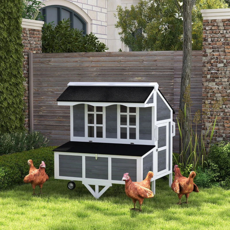 Chicken Coop with Wheels and Nesting Box for 2-4 Hens - Gray