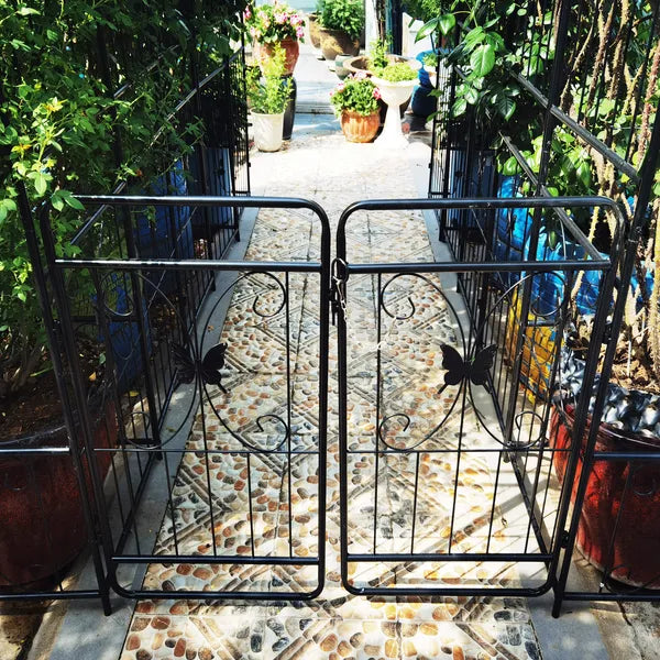 Metal Garden Arch with Gate for Climbing Plants - 79.5" x 86.6"