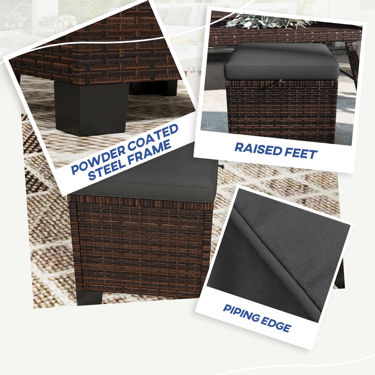2-Piece Gray Wicker Outdoor Ottomans with Cushions