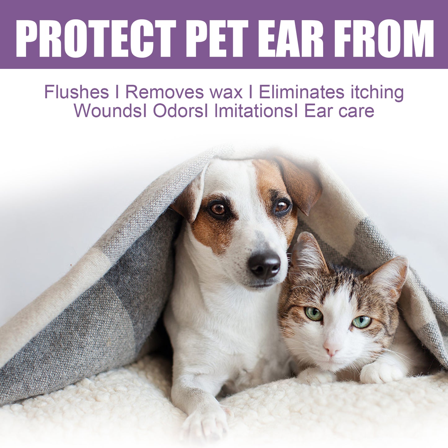 Pet Ear Rinse Cleaner 118ml with Cotton Swabs, Gentle Antimicrobial Ear Wash for Dogs Cats
