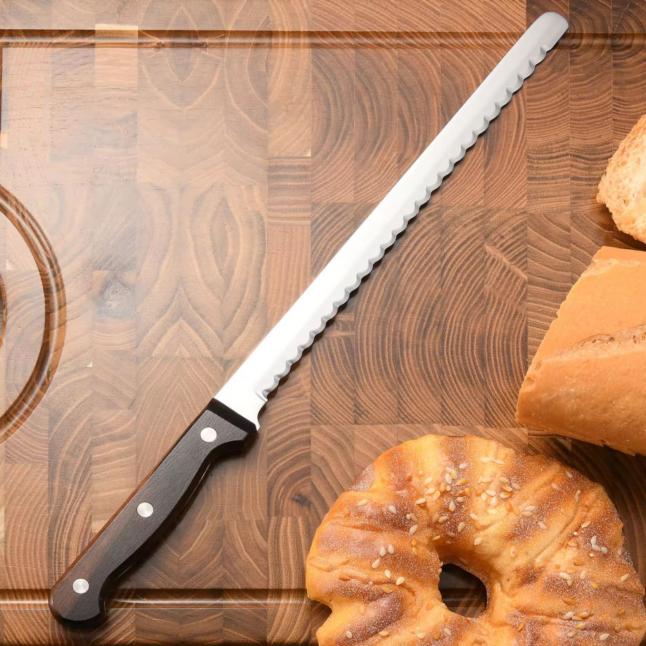 10-Inch Carbon Steel Bread Knife with Wooden Handle