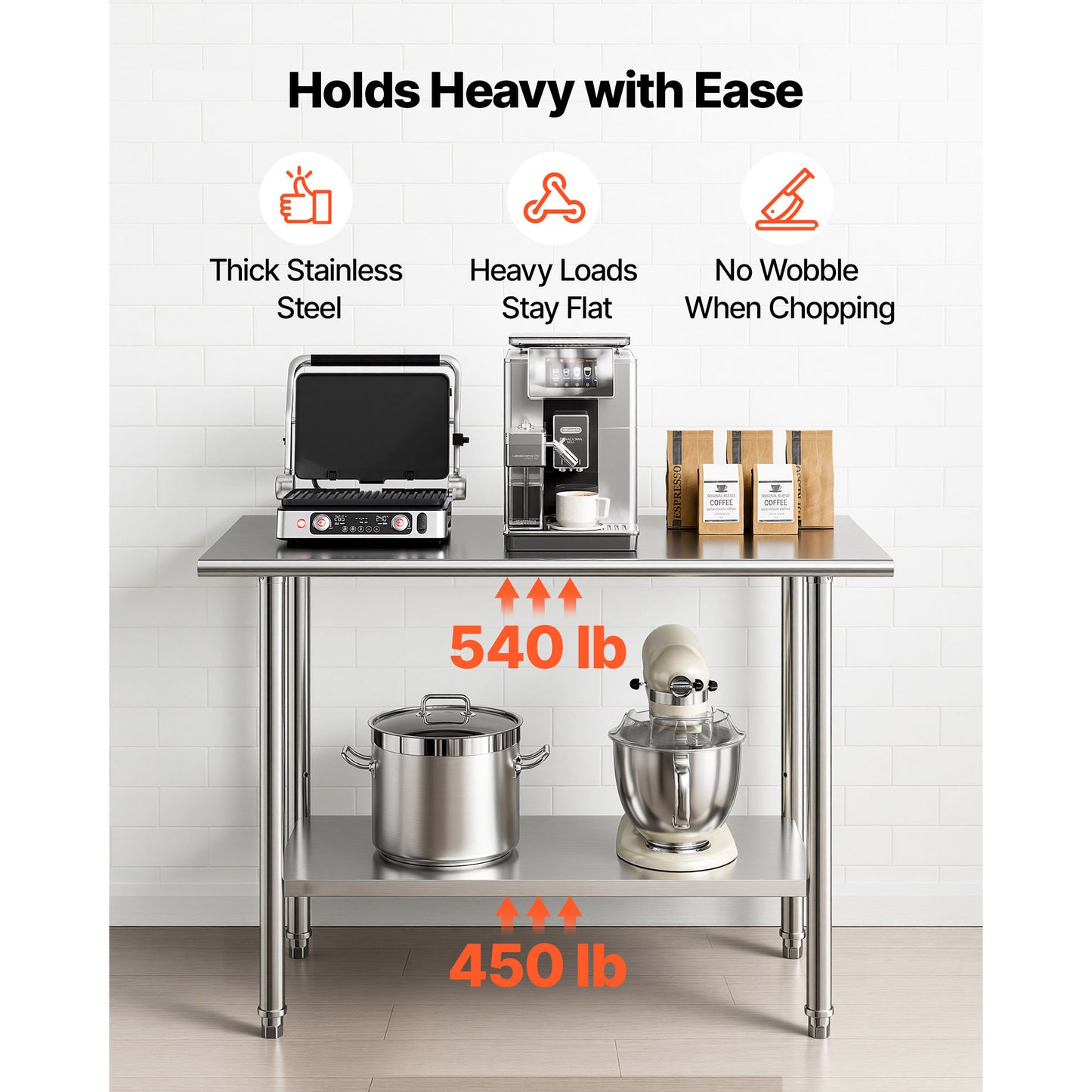 Stainless Steel Work Table 24x48 Inch Food Prep Station for Commercial Kitchens