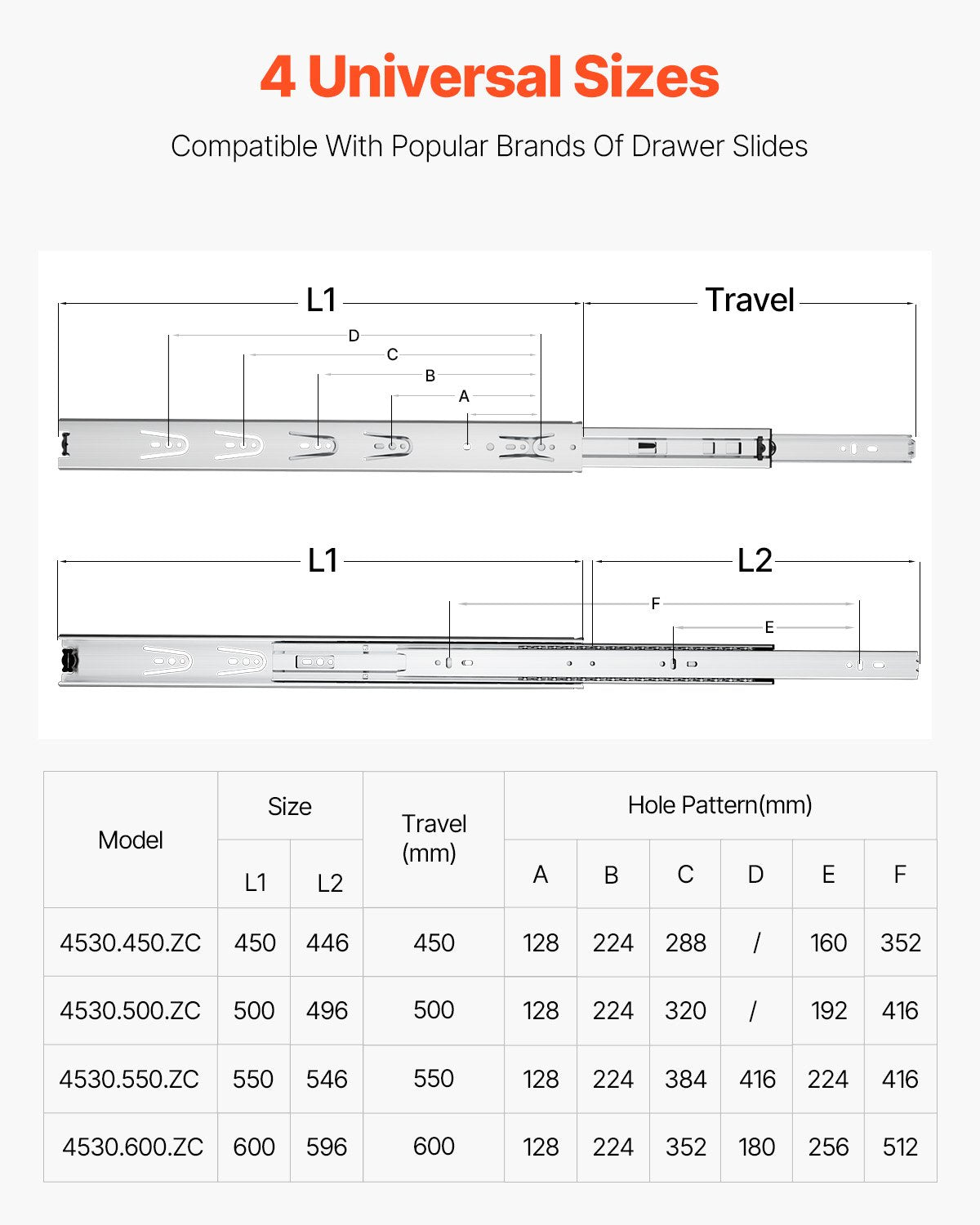 Drawer Cabinet Slides Side Mount 24 Inch 10 Pairs Load Capacity 100LB - Silver