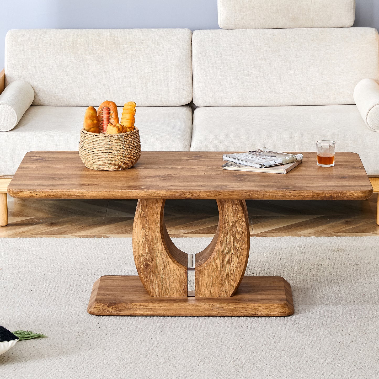 Modern Simple Luxury Rectangular Coffee Table In Wood Color. The