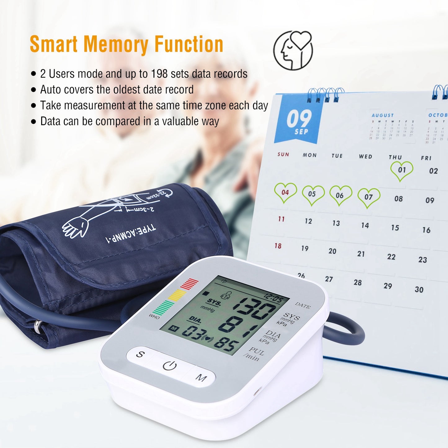 Digital Blood Pressure Monitor with Voice and Large LCD Display - Home Health Cuff