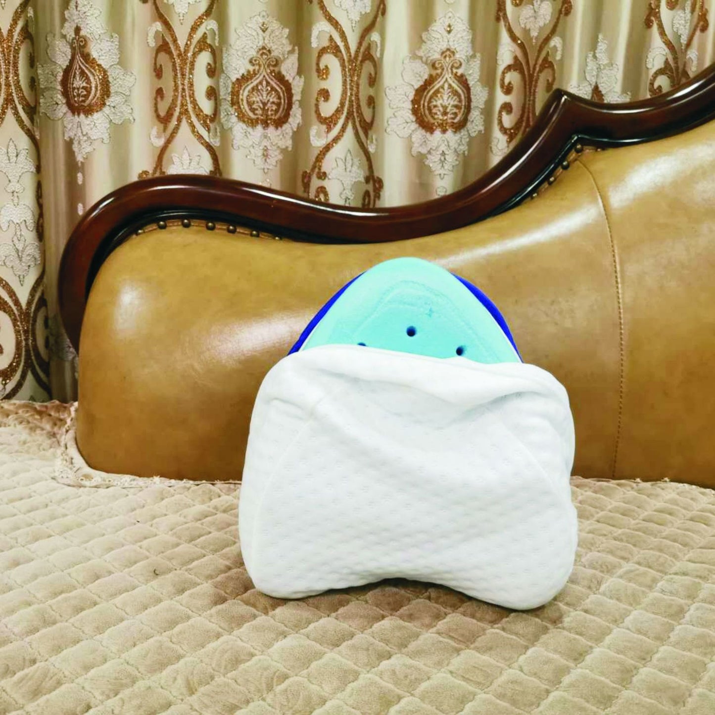 Memory Foam Leg Pillow - Heart Shape, Adjustable Height, Blue