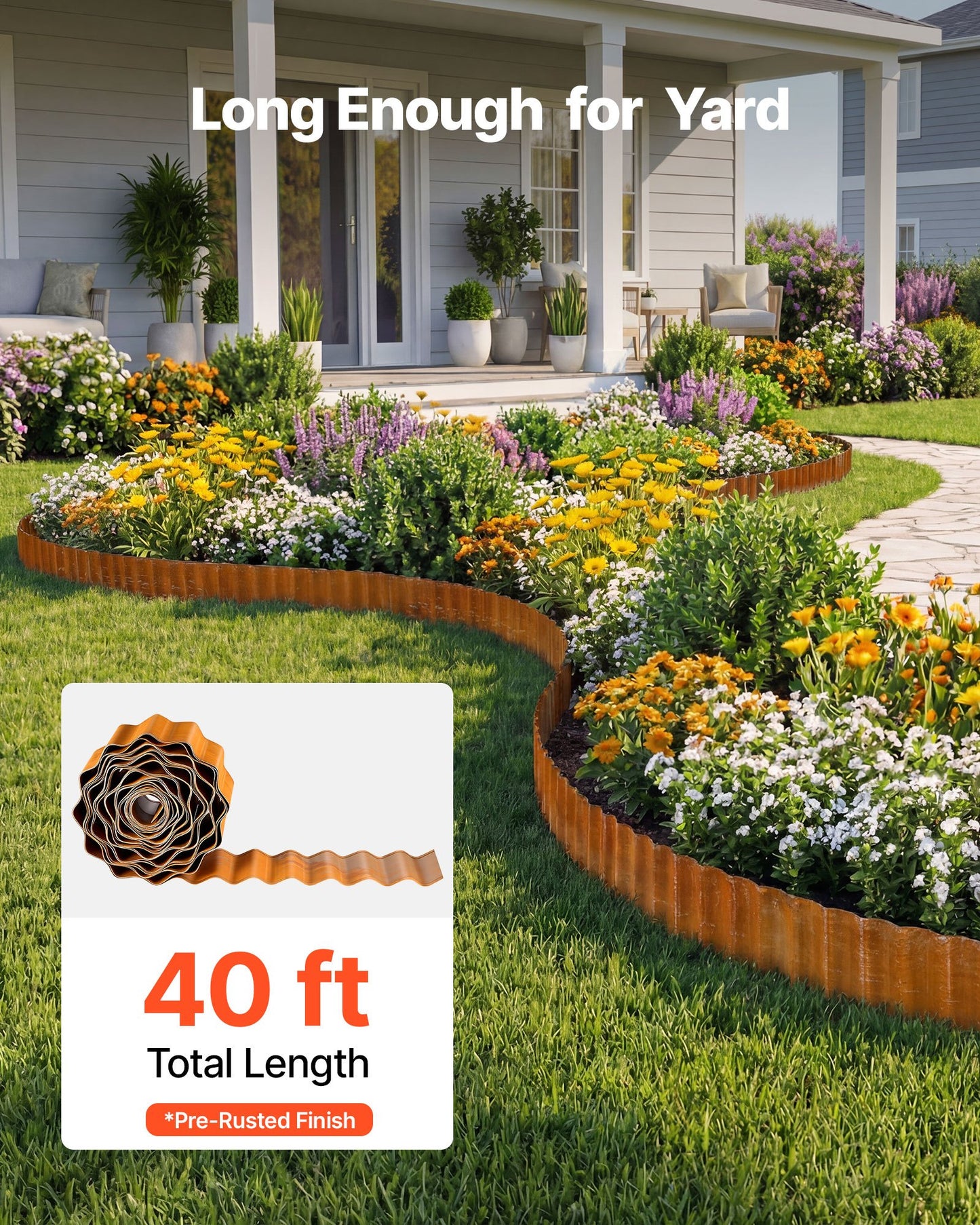 Carbon Steel Landscape Edging 40 Ft Black Garden Border Fencing, Easy Install