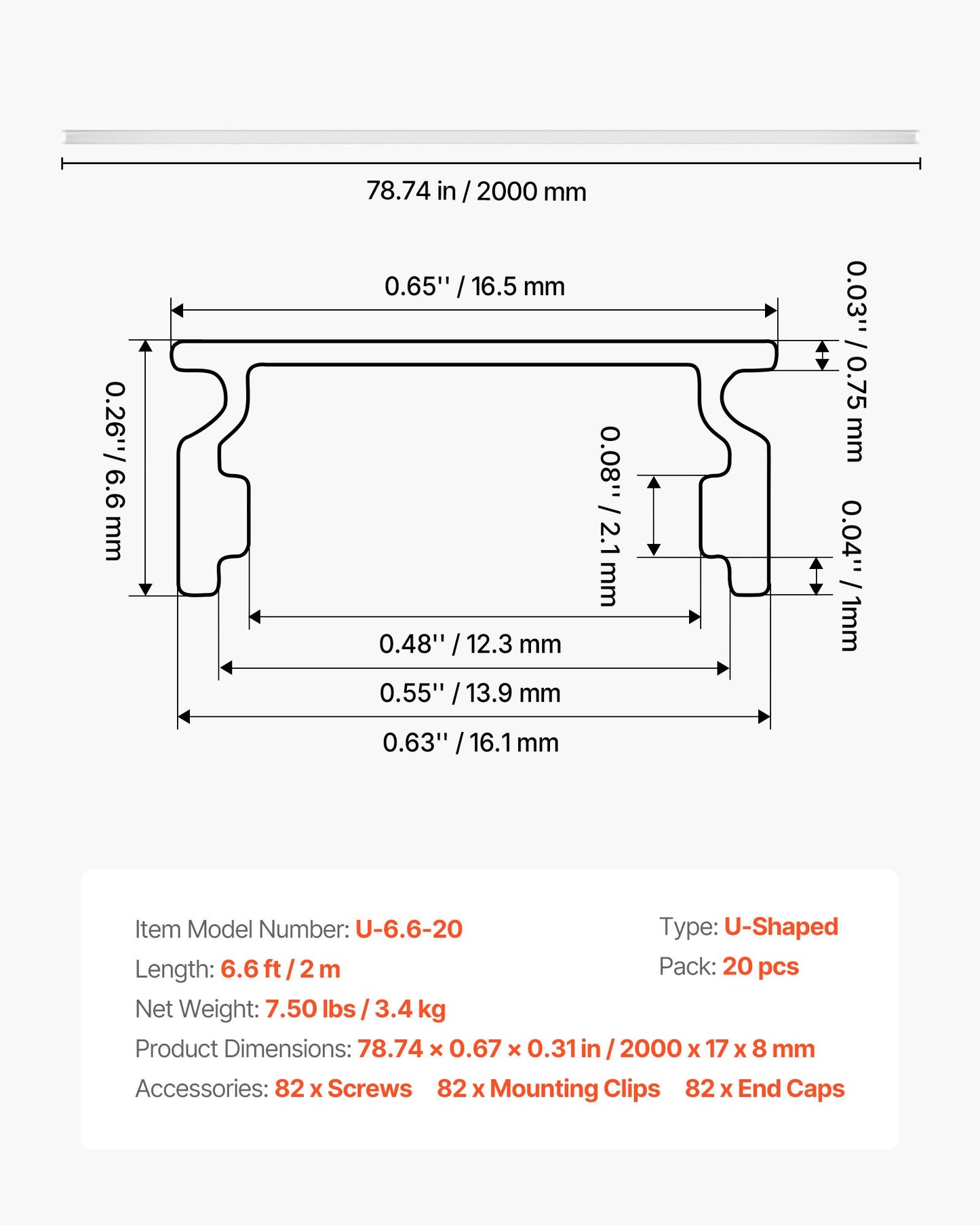 20-Pack 6.6 Ft LED Aluminum U Channel with Milky Cover for LED Strip Light Installation