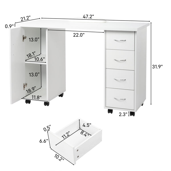 White Computer Desk with 4 Drawers and Wrist Rest - 120x54x81cm