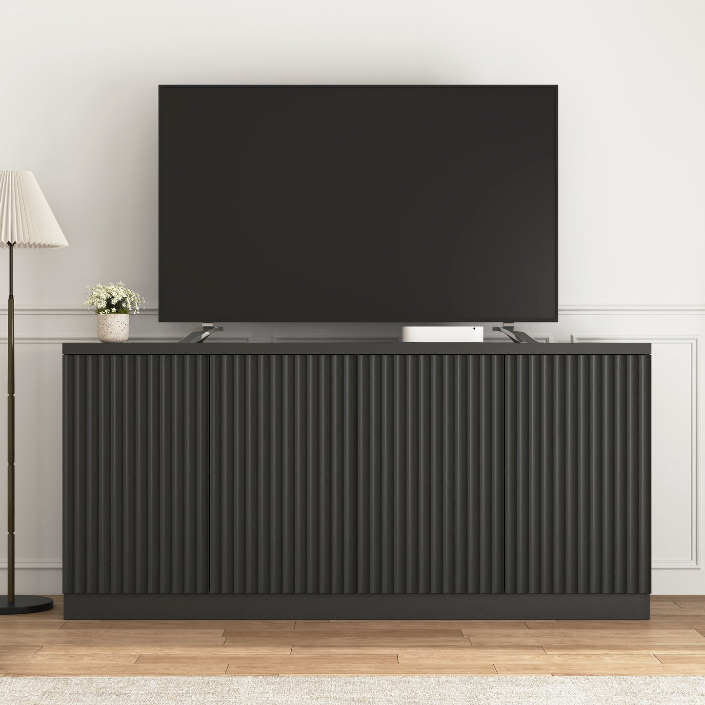 Black Buffet Cabinet with 4 Doors & Shelves - 62.6" Sideboard