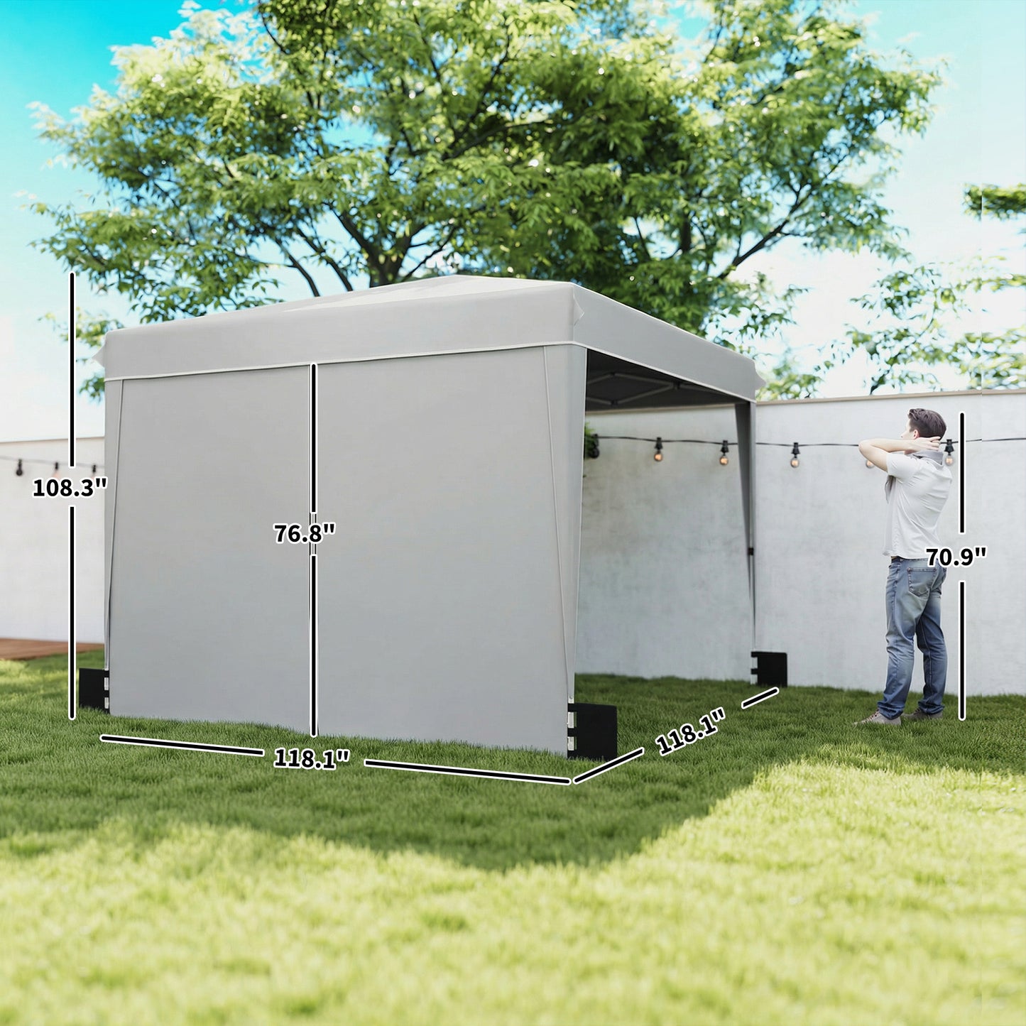 10 x 10 ft Pop Up Canopy Tent with Sidewalls - Light Gray