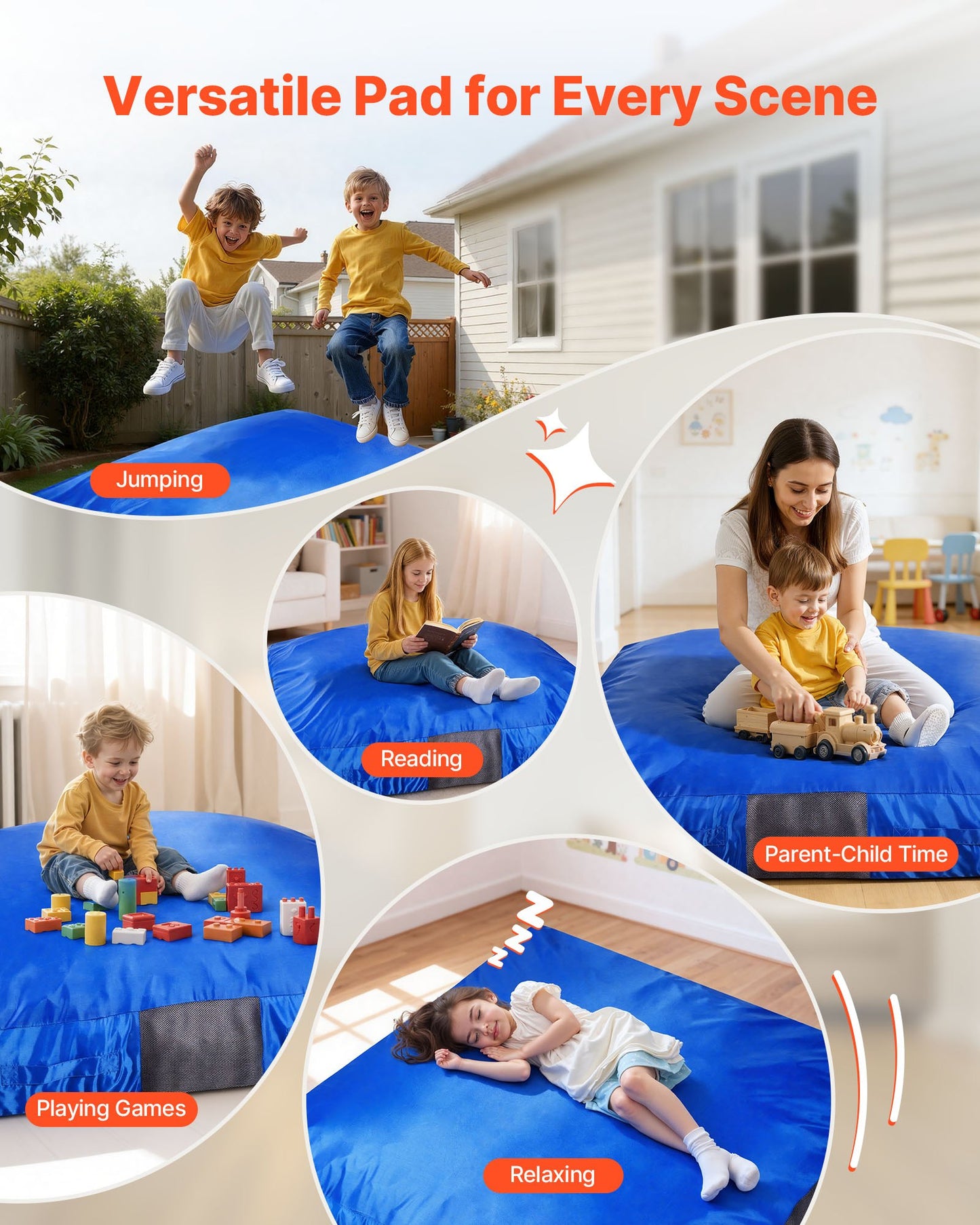 Kids Sensory Crash Pad 5x5 Ft Foam Play Mat Impact Absorption Non-Slip Cover