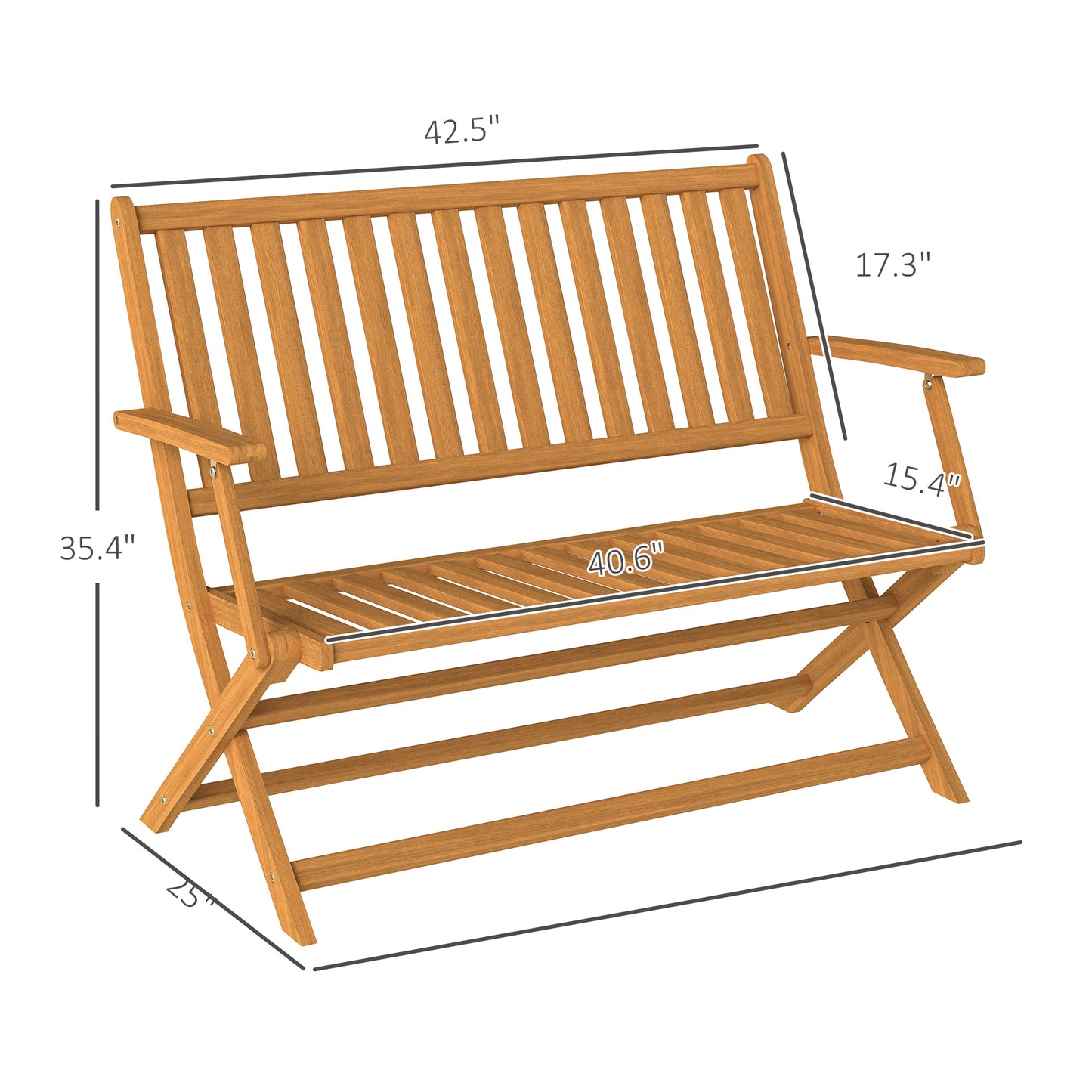 Foldable Acacia Wood Outdoor Bench with Backrest - Teak
