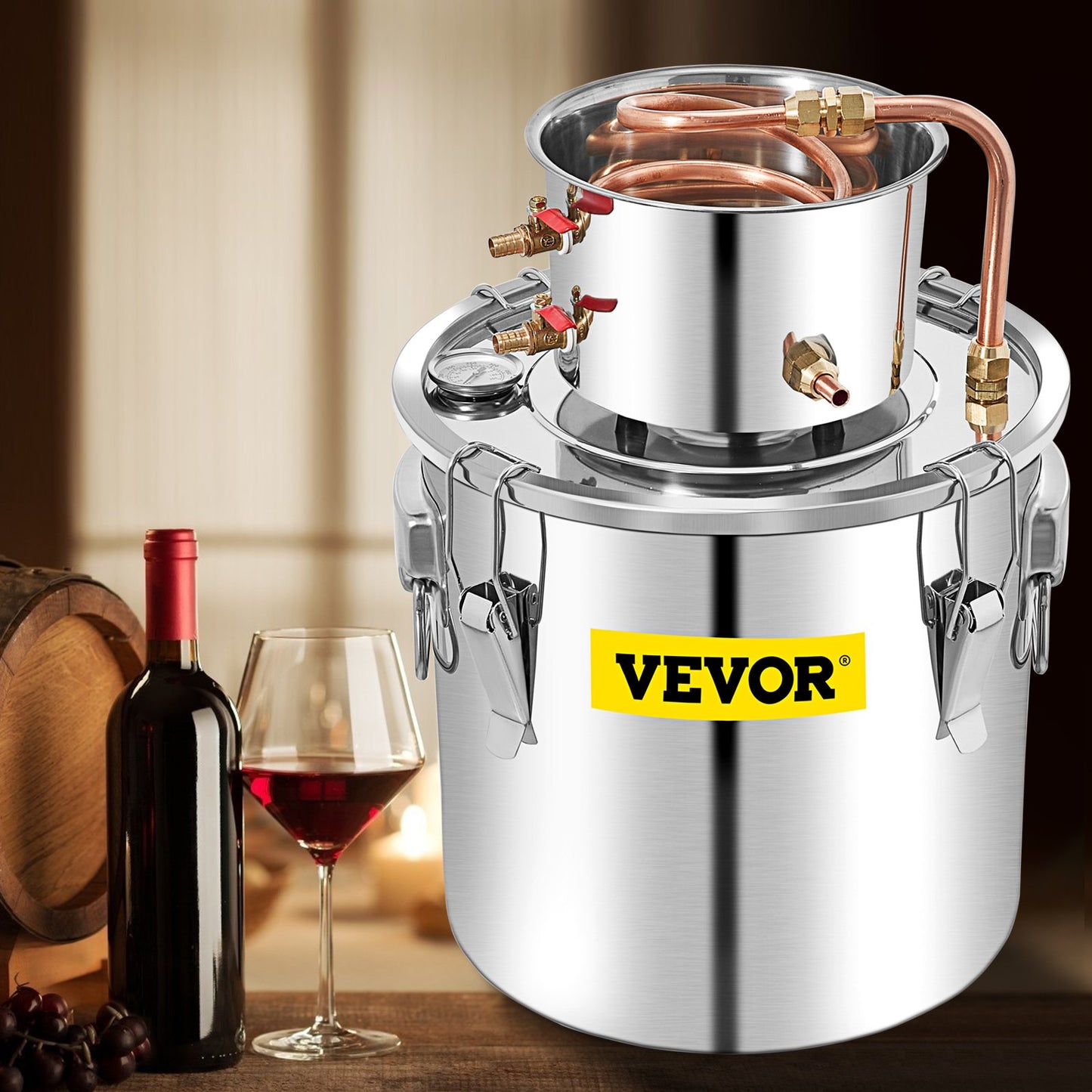 50L Alcohol Still Distillery Kit with Copper Condenser & Pump for DIY Whiskey