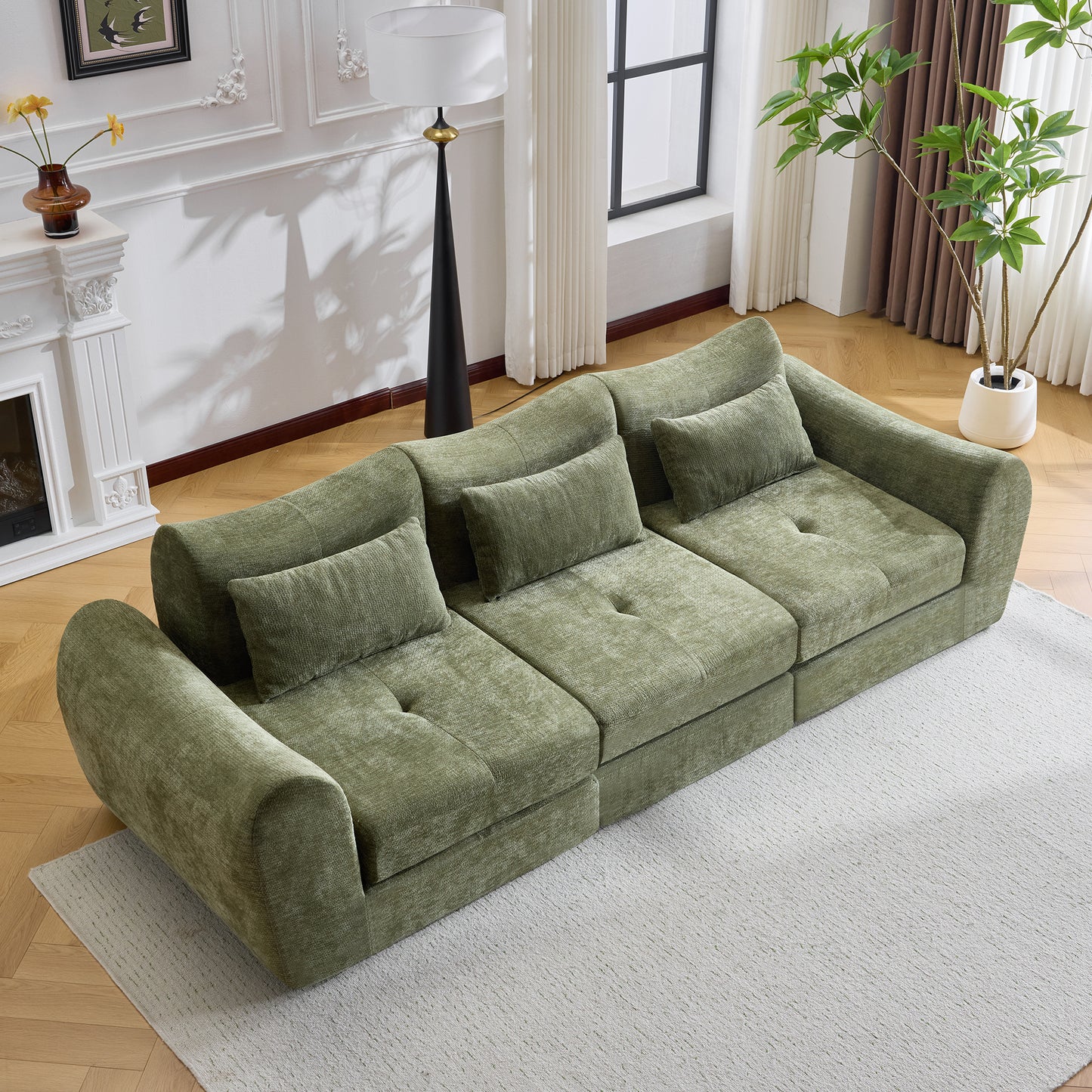 Modular Cloud Sofa Bed - Convertible Sectional Cushioned Sofa - Green