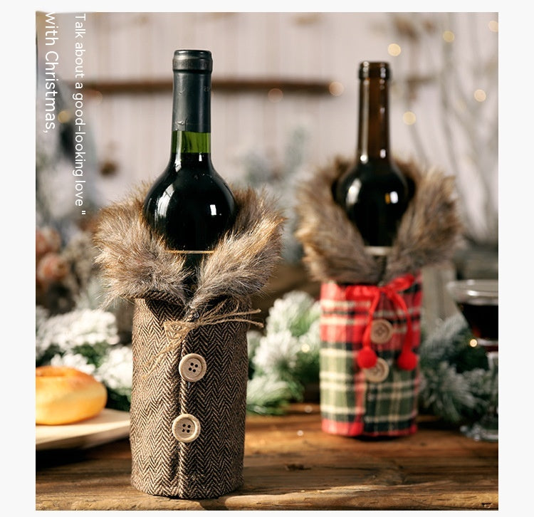 Decorative Wine Bottle Cover Tartan Stripes & Checker Plaid Skirt