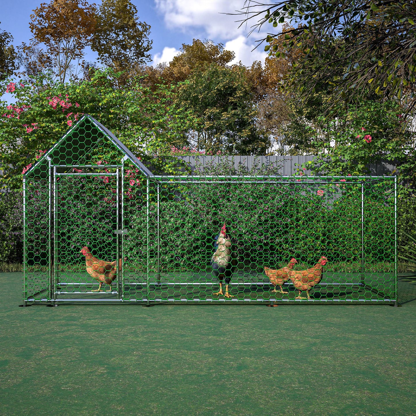 Large Metal Chicken Coop with Walk-In Run, Cover & Lockable Door - Multiple Sizes