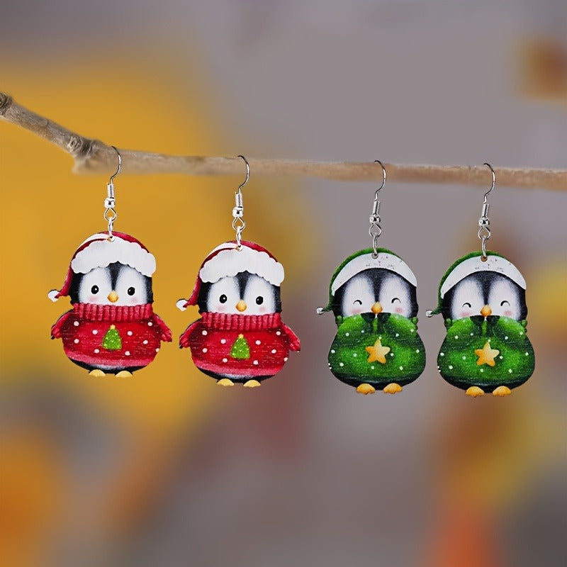 Christmas Party Acrylic Penguin Earrings Unisex Festive Jewelry