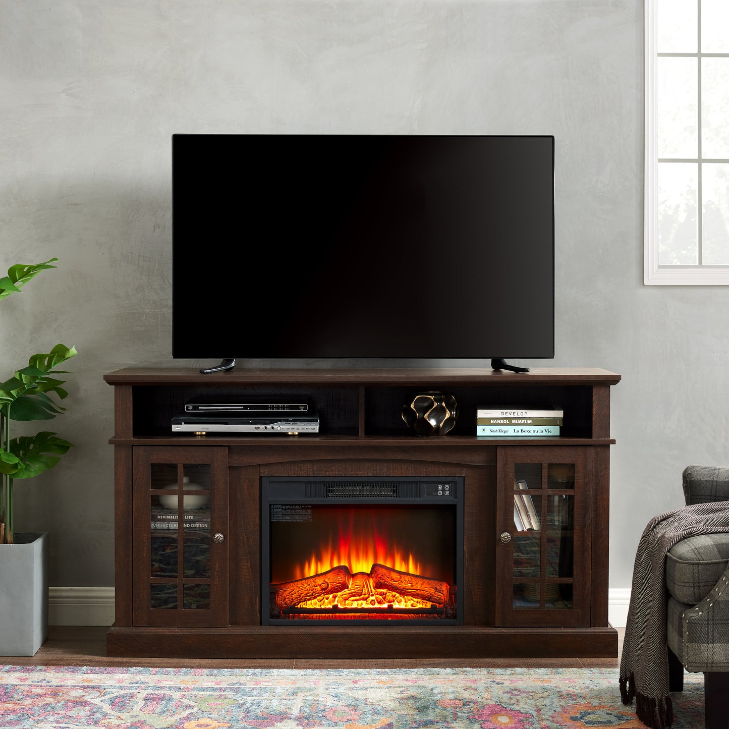 Classic TV Media Stand Modern Entertainment Console With 23 Fireplace